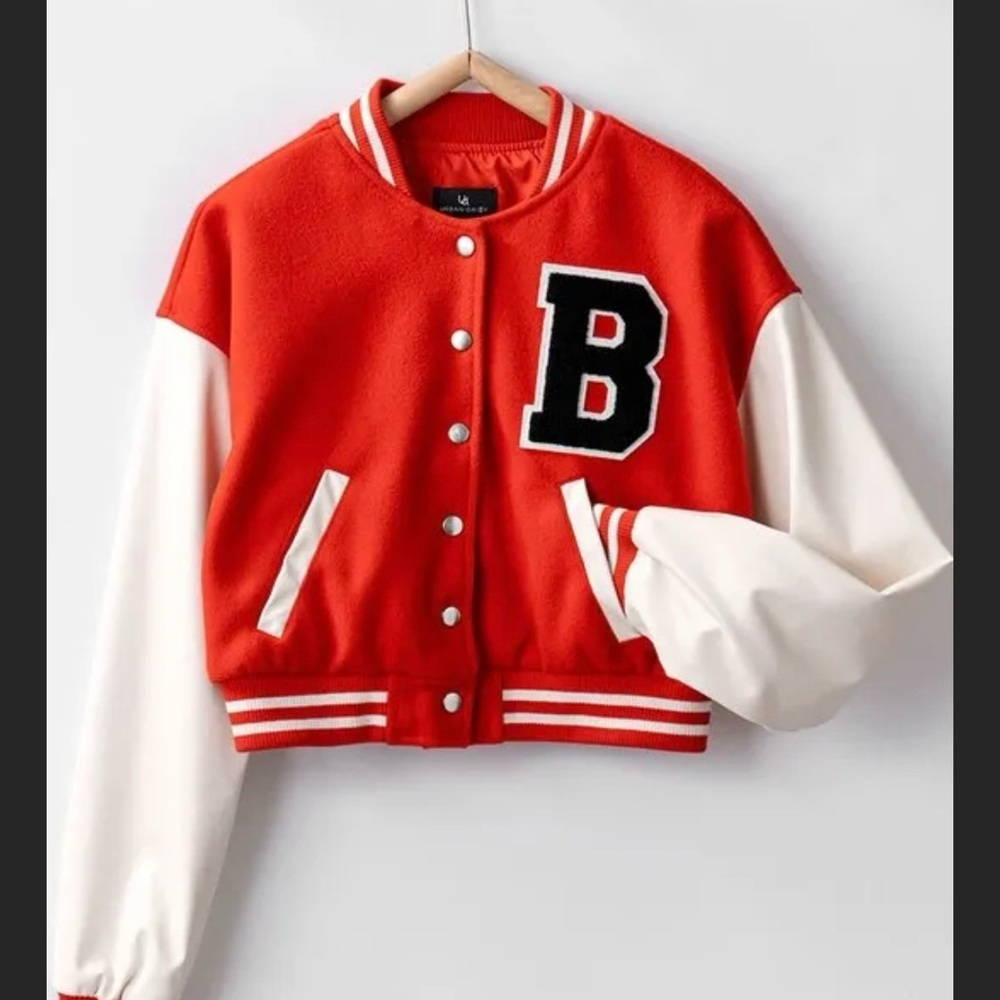 Red and White Varsity Jacket with Letter B